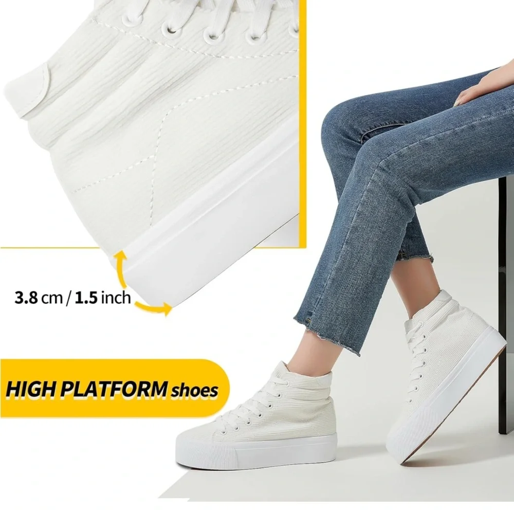 Unisex Corduroy High Top Sneakers,Lace up Platform Shoes, Size:‎ 11Women/9Men